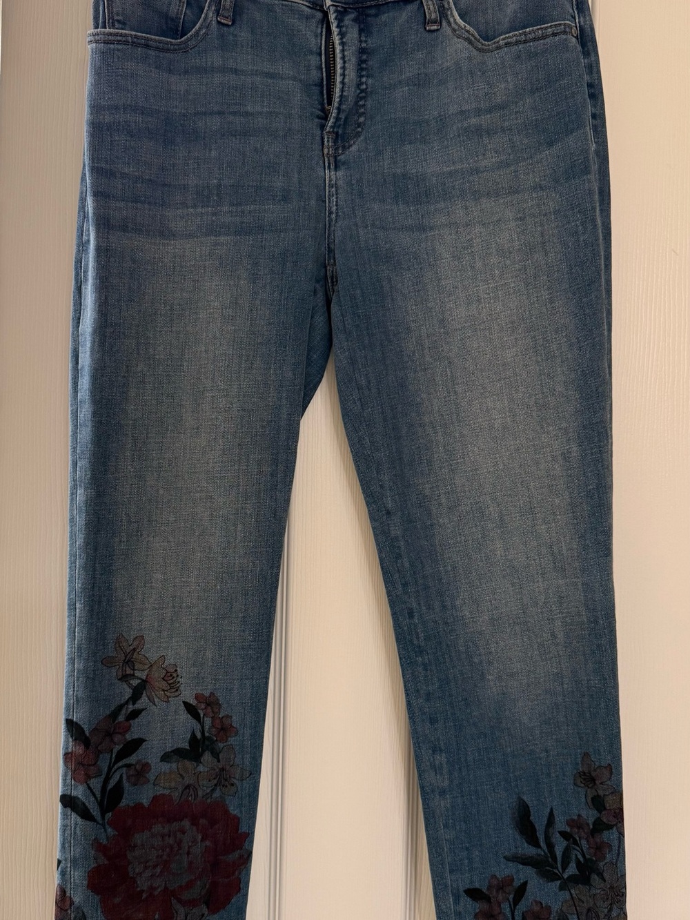 Chico's Denim Straight-Leg Jeans with Floral Hem